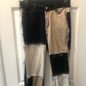 Brown, Black, and Cream patchwork jeans